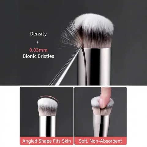 Pinceau Correcteur Biseauté Professionnel Pinceau Fond de Teint Pour Cernes Pinceau Maquillage Poils Synthétiques Virole Argentée Manche Noir