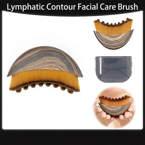 Brocha de Contorno Facial Linfático Brocha de Masaje Facial Escultora Con Estuche Protector Fibra Sintética Brocha de Maquillaje Portátil para Cuidado de Contorno de Ojos y Cuello