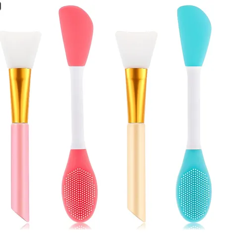 Double-Ended Silicone Face Mask Brush Soft Skincare Tool For Mud Mask Application And Facial Cleansing Portable Beauty Brush Plastic Handle Set