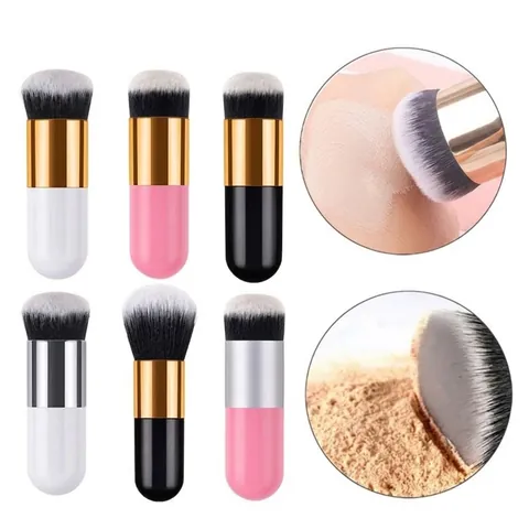 Portable Chubby Makeup Brush Soft Nylon Bristles For Foundation Blush Loose Powder Aluminum Tube Plastic Handle Beauty Tool