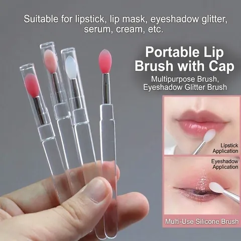 Portable Silicone Lip Brush with Dust Cap Crystal Handle Soft Lip Mask Brush for Glitter Eyeshadow Lipstick Travel Makeup Tool
