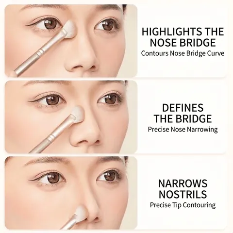 Semi-Fan Shaped Nose Contour Brush Angled Nose Shadow Smudge Brush Portable Wood Handle Professional Makeup Tool For Women