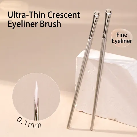 Professional Crescent Moon Shaped Eyeliner Brush Ultra Fine Detail Eyeshadow Brush For Lying Silkworm Lower Eyelid Precision Makeup Tool Synthetic Fiber Plastic Handle