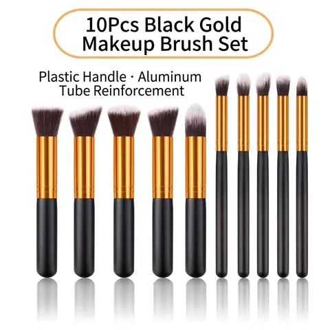 10 Pcs Makeup Brush Set Soft Synthetic Fiber Bristles Foundation Powder Blending Portable Beauty Tool Brush Set For Women