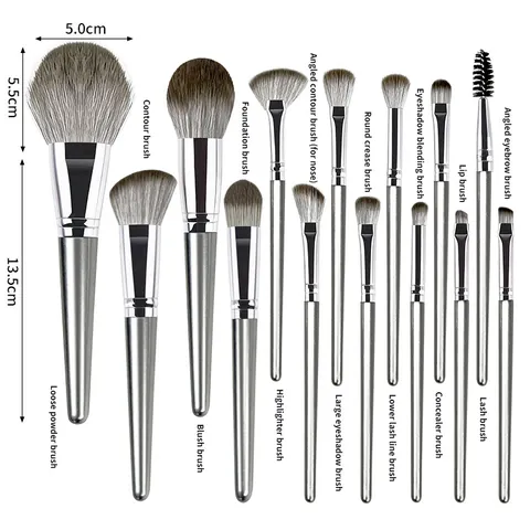 Professional Makeup Brush Set Synthetic Fiber Bristles Silver Metallic Handle Beauty Blending Face Eye Contouring Tools