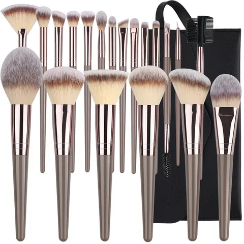 Set Pennelli Trucco Oro Champagne Professionali Fibra Sintetica Fondotinta Ombretto Cipria Con Borsa da Viaggio Strumenti Donna