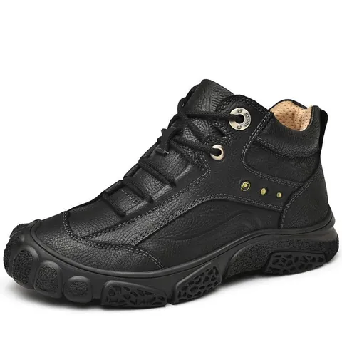 Men Top Layer Cowhide Outdoor Hiking Shoes Non-Slip Wear-Resistant Casual Walking Boots Collision Avoidance Protective Footwear