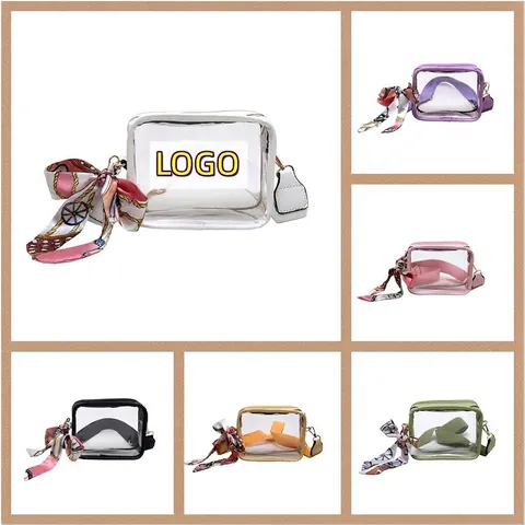 Mode Transparent PVC Umhängetasche Jelly Bag Mit Breitem Bunten Schultergurt Und Schal Dekoration Für Damen