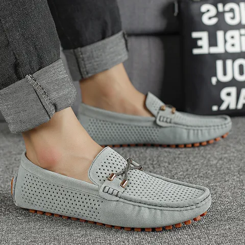 Mocassini da Uomo Stile Britannico Traspiranti Traforati Scarpe da Guida Slip-On Casual Piatti Con Suola in Gomma Arancione Pelle PU Traforata