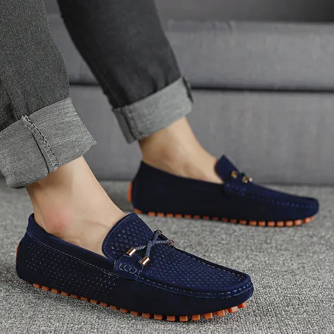 Mocassini da Uomo Stile Britannico Traspiranti Traforati Scarpe da Guida Slip-On Casual Piatti Con Suola in Gomma Arancione Pelle PU Traforata