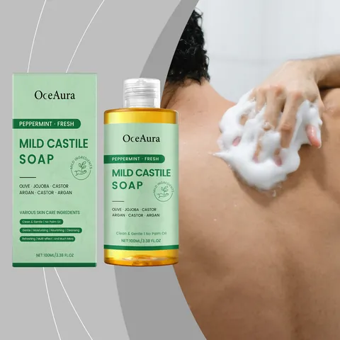 Oceaura Gel de Baño Refrescante de Menta Jabón de Castilla Suave Con Aceites Vegetales Naturales Gel de Ducha Hidratante 100ml