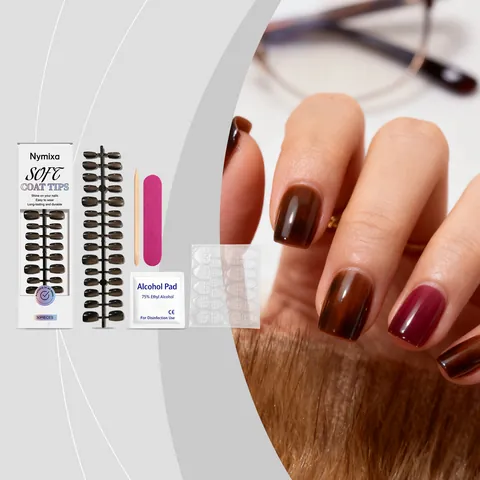 Nymixa Unghie a Pressione Occhio di Gatto Marrone Nero Kit Adesivi per Manicure Lucidi Naturali Con Accessori per Strumenti per Manicure per Decorazione Quotidiana Donna