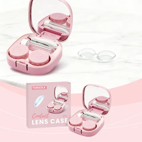 TORVIKX Draagbare Contactlenshouder Set Roze Plastic Opbergdoos Met Spiegel Pincet Zuigstick Oplossing Fles Voor Reis Thuis