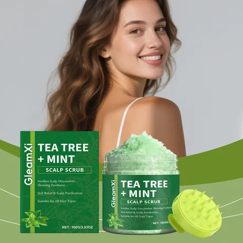 GleamXi Gommage Cuir Chevelu à l'Arbre à Thé Avec Brosse de Massage en Silicone Nettoyage en Profondeur Pour Cheveux Sains