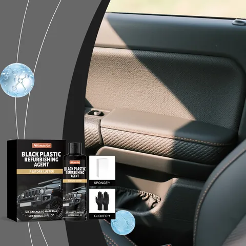 Hikmarion Car Black Plastic Restorer Agent Interior Polishing Cleaning Decontamination Stain Removal Daily Care Kit With Sponge And Gloves