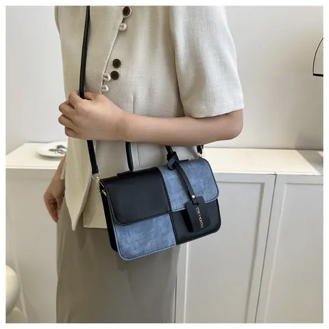 Borsa a Spalla Donna in Pelle PU e Denim Patchwork a Scacchi Tracolla Quadrata Moda通勤 Borsa a Mano per Donna