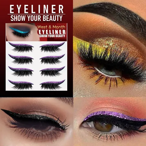 Autocollants Eyeliner Et Faux Cils Autocollants Imperméables Paillettes Scintillantes Outil De Maquillage Yeux Réutilisable Femme