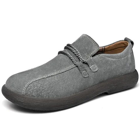 Men's Outdoor Casual Shoes Retro Split Pigskin Low Top Non-Slip Rubber Sole Loafers With Braided Rope Decor A1892 Big Size