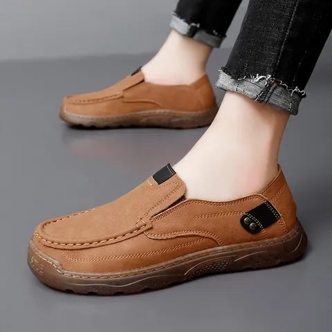 Hand Stitched Men Casual Driving Loafers Slip On Shoes Lightweight Breathable Microfiber Leather Gum Sole Outdoor Fashion Style