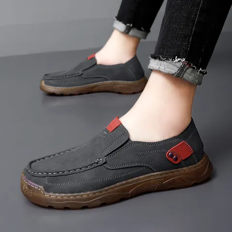 Hand Stitched Men Casual Driving Loafers Slip On Shoes Lightweight Breathable Microfiber Leather Gum Sole Outdoor Fashion Style