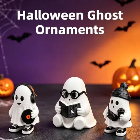 Figurine de Fantôme Mignon d'Halloween Statue en Résine Fantôme Lisant Café Musique Décoration pour Maison Fête d'Halloween