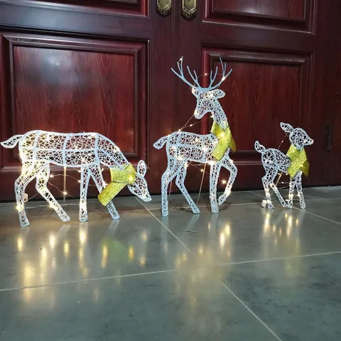 Décoration de Renne de Noël en Fer forgé LED Lumineux Ensemble de Renne en Treillis Métallique Blanc pour Jardin Maison Noël