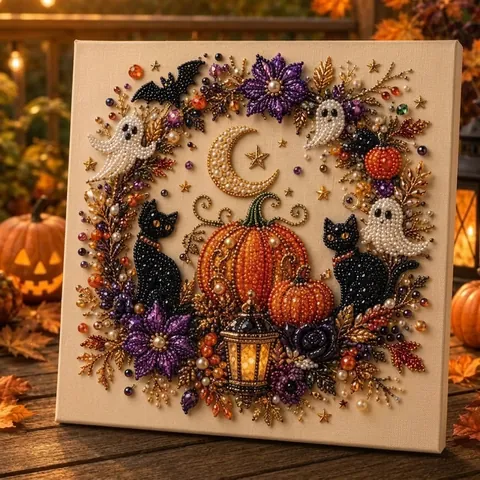 Halloween Geist Kürbis Acryl DIY Perle Malerei Kit Handgefertigte Dekorative 5D Kunst Material Pack Für Festliche Wanddeko