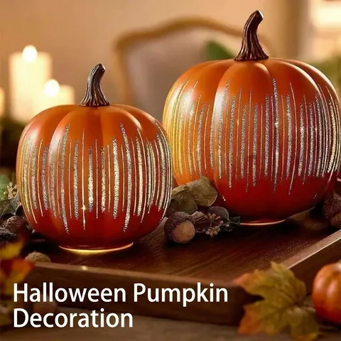 Halloween LED Lighted Starry Night Glass Pumpkin Tabletop Decor Vintage Orange Black Glass Pumpkin Ornament Autumn Centerpiece