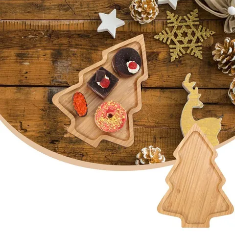 Bandeja de Navidad de Madera Alce Sombrero de Papá Noel Árbol de Navidad Conejo Plato de Madera Dibujos Animados Decoración