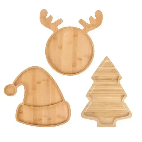Wooden Christmas Tray Elk Santa Hat Christmas Tree Bunny Shape Cartoon Wood Serving Plate For Holiday Party Home Decor
