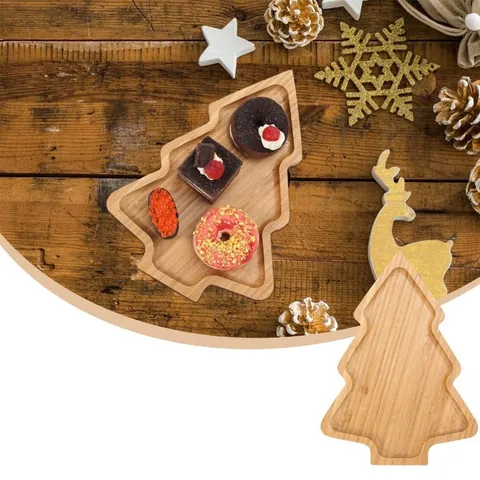 Wooden Christmas Tray Elk Santa Hat Christmas Tree Bunny Shape Cartoon Wood Serving Plate For Holiday Party Home Decor