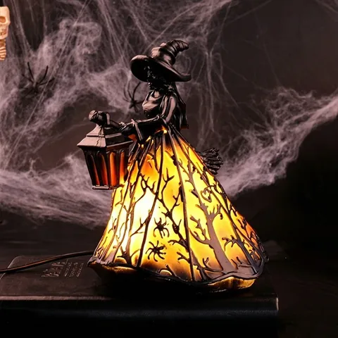 Lámpara de Bruja de Halloween Luz de Mesa de Resina Adorno de Escritorio Estatua de Fantasma Leyendo Libro Luz Nocturna
