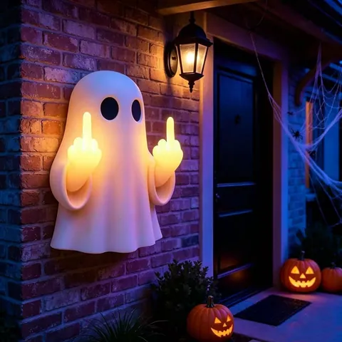 Halloween Ghost Luminous Wall Lamp Funny Middle Finger Creative Resin Decoration Light Outdoor Garden Atmosphere Night Light
