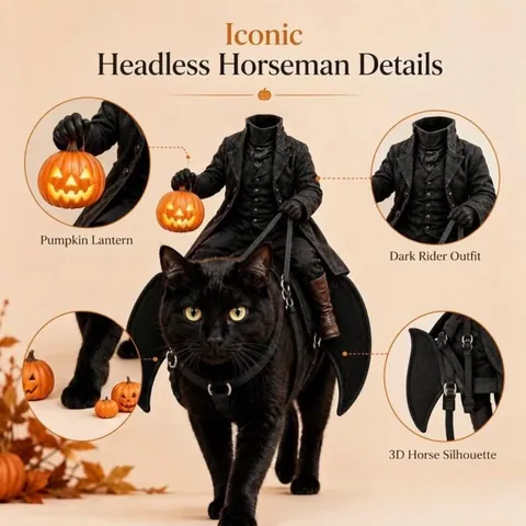 Disfraz de Halloween Jinete sin Cabeza para Mascotas Calabaza Linterna para Gatos Perros Pequeños Ropa de Fiesta