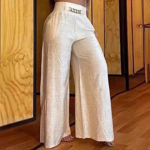 Pantalon Femme Taille Haute Jambe Large Couleur Unie Pantalon Évasé Ample Avec Décoration De Chaîne En Métal