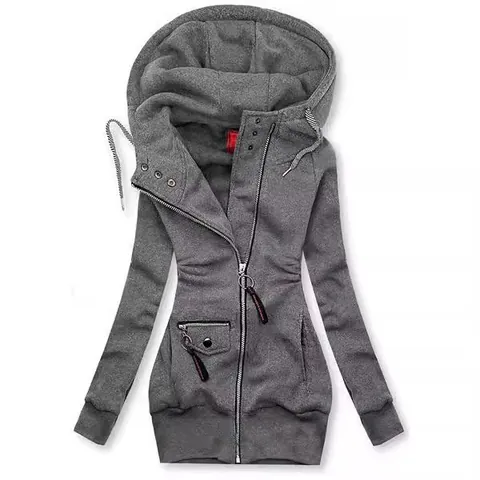 Women Slim Fit Asymmetric Zipper Hoodie Jacket Spliced Drawstring Hooded Sweatshirt Long Sleeve Autumn Winter Outwear