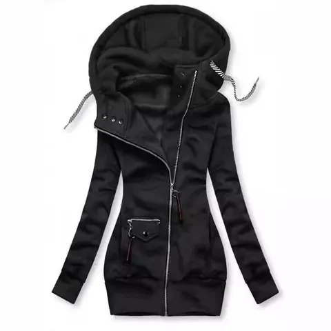 Women Slim Fit Asymmetric Zipper Hoodie Jacket Spliced Drawstring Hooded Sweatshirt Long Sleeve Autumn Winter Outwear