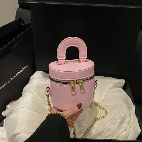 Sac Seau Élégant en Cuir PU pour Femmes Sac à Main Double Fermeture Éclair Mode Coréenne Chaîne Sac à Bandoulière Décontracté