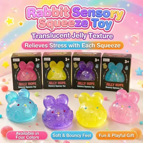 Παιχνίδι Squishy Κεφάλι Κουνελιού Αποσυμπίεσης Αισθητηριακό Παιχνίδι με Γκλίτερ Διαφανή Υφή Ζελέ για Παιδιά Ενήλικες Χαριτωμένο Ζώο
