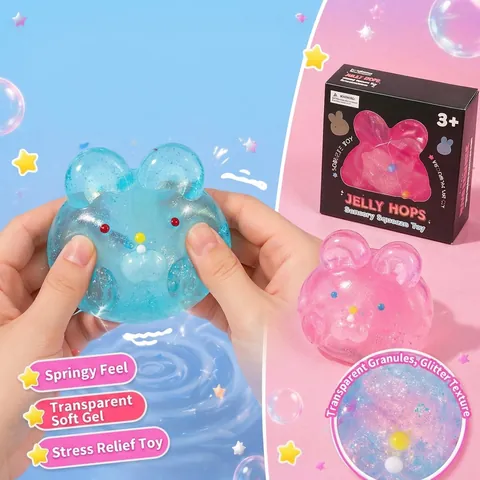 Παιχνίδι Squishy Κεφάλι Κουνελιού Αποσυμπίεσης Αισθητηριακό Παιχνίδι με Γκλίτερ Διαφανή Υφή Ζελέ για Παιδιά Ενήλικες Χαριτωμένο Ζώο
