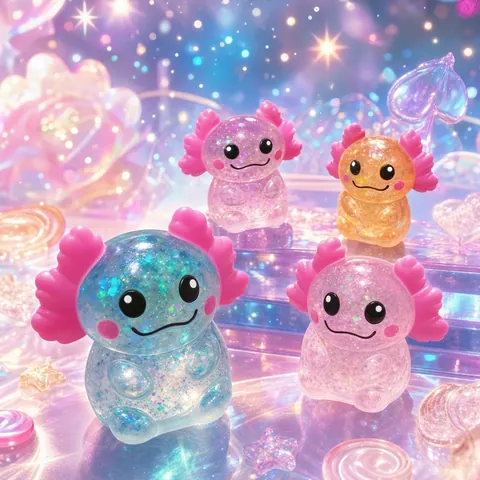 Jouet Squishy Axolotl à Remontée Lente Anti-Stress Avec Paillettes Scintillantes TPR Animal Décoration de Bureau