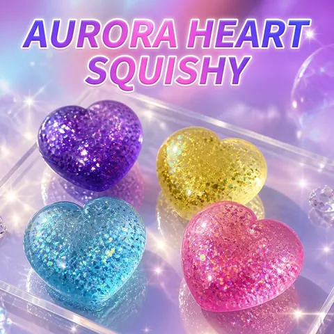 Heart Shaped Squishy Stress Relief Toy With Aurora Glitter Sequins Soft Slow Rebound Sensory Toy Office Desk Decor For Kids Adults