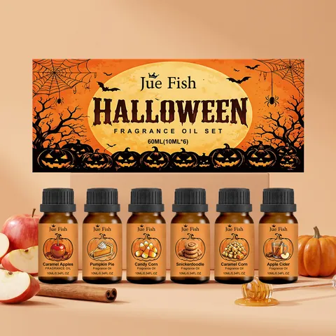 Juego de Aceites Esenciales de Fragancia de Halloween Aromas de Tarta de Calabaza y Manzana Acaramelada para Aromaterapia Hogar