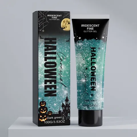 Dark Green Iridescent Fine Glitter Gel Face Body Makeup Long Lasting Sparkle Festival Glow Gel For Halloween Party Carnival