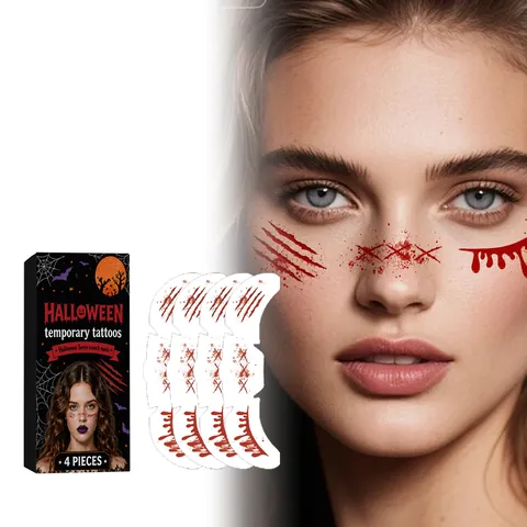 Autocollants de Tatouage Temporaire Halloween 4 Pièces Griffures Sanglantes Réalistes Maquillage Effets Spéciaux Corps