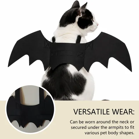 Disfraz de Alas de Murciélago de Halloween para Mascotas Gatos Y Perros Pequeños Alas de Murciélago 3D Negras Decoración de Fiesta