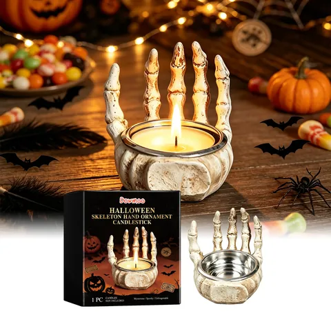 Halloween Realistic Skull Hand Candle Holder Resin Vintage Distressed Skeleton Skeleton Hand Tealight Base Gothic Tabletop Decoration For Party