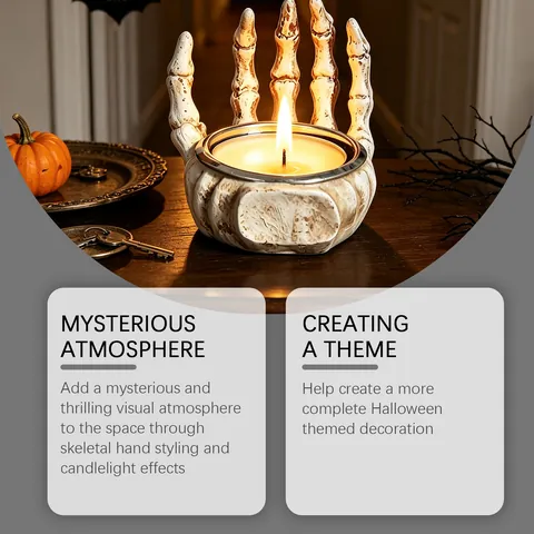 Halloween Realistic Skull Hand Candle Holder Resin Vintage Distressed Skeleton Skeleton Hand Tealight Base Gothic Tabletop Decoration For Party