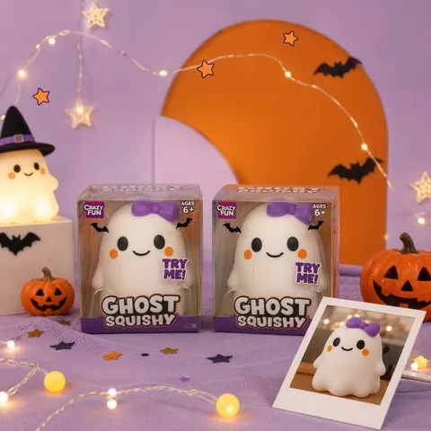 Crazy Fun Ghost Squishy Παιχνίδι Χαριτωμένο Λευκό Φάντασμα Αργής Επαναφοράς Παιχνίδι Ανακούφισης από το Στρες Με Μωβ Φιόγκο Δώρο Halloween