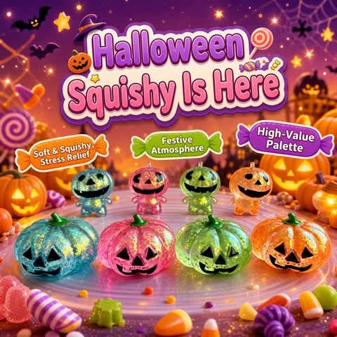 Jouet Squishy Citrouille Halloween Anti-Stress TPR Retour Lent Jack-O-Lantern Paillettes Rempli Balle Anti-Stress Pour Fête Cadeau Enfants Adultes